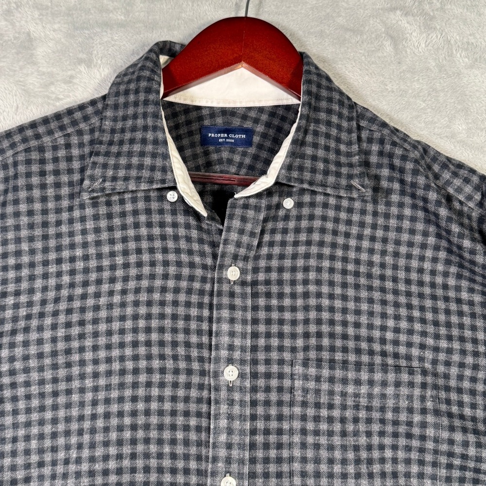 Proper Cloth Shirt Mens XL Gray Plaid Gingham Flannel Long Sleeve‎ Button Down